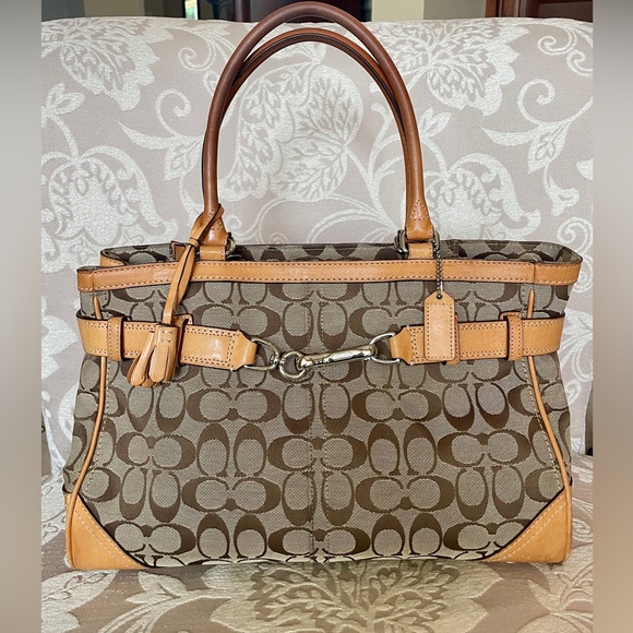 Coach Hampton Signature Tan Canvas Satchel Shoulder Handle Bag Purse F08K0 - Picture 13 of 13